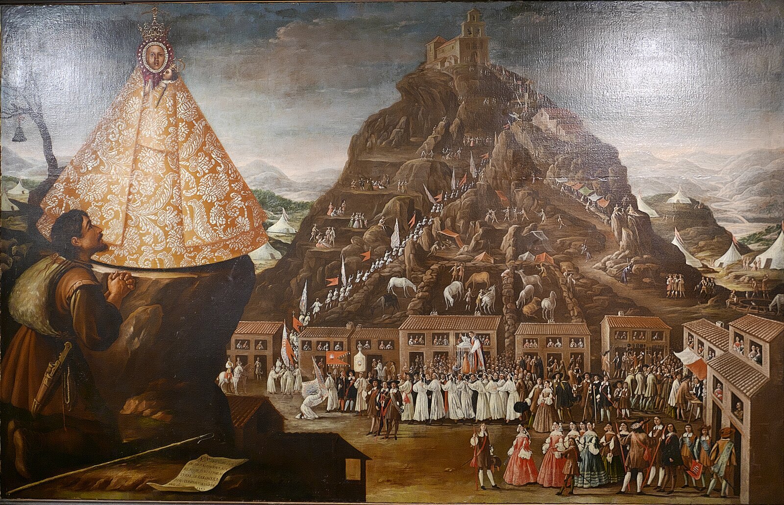 Cuadro de la romería de la Virgen de la Cabeza: la Virgen ante el Cerro de la Cabeza y los romeros
